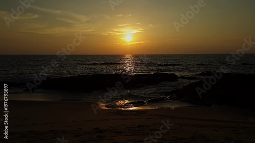 Beautiful Golden Sunset Over the Ocean Creating a Calm and Peaceful Evening Seascape