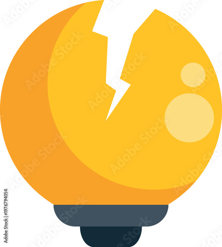 Yellow light bulb experiencing a significant crack, symbolizing a failed concept or problem