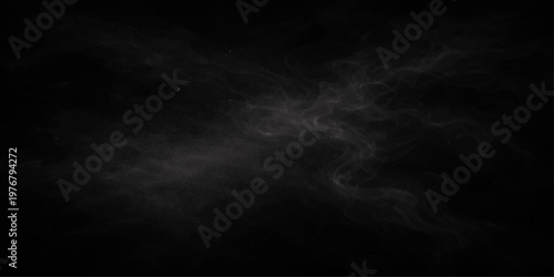 Swirling dark fog and motion textures create a mysterious smoke design against a black backdrop with light cloud explosions and night sky storm color