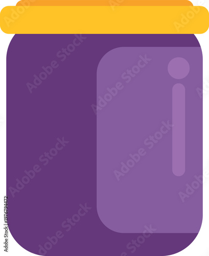 Purple jam jar with yellow lid containing fruit preserve