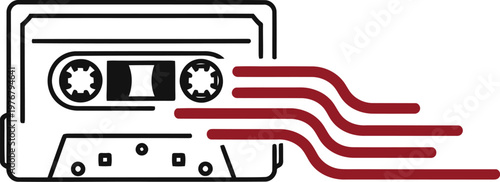 Minimalist cassette tape icon offset curved lines slow reggae tempo dual dark red black vector clean modern International Reggae Day illustration design