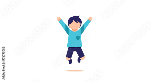 Happy child jumping, joyful kid illustration, playful cartoon boy, vector character