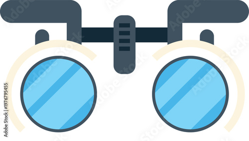 Minimalist flat style binoculars icon with blue lenses symbolizing exploration and discovery