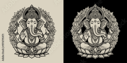 Lord Ganesha Seated On Lotus Within Decorative Mandala For Spiritual Guidance And Cultural Celebration Of Prosperity And Success