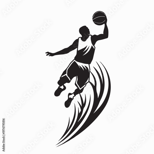 Modern Flying Basketball Player Symbol For Streetball Tournament