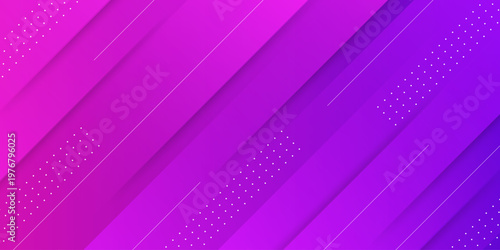 Vibrant purple and pink gradient background with diagonal lines and dots.
