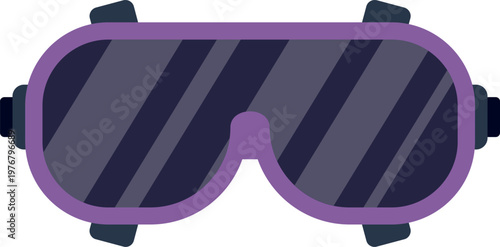 Modern flat design illustration of purple framed ski goggles with reflective dark lenses