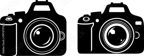 Black and white camera icons on clean background for photography concepts