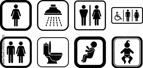Restroom and toilet icons for signage and public facilities