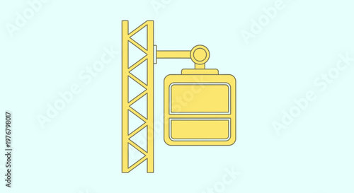 Yellow cable car station on light blue background, minimalist vector illustration