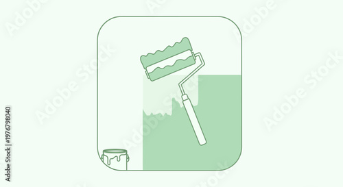Paint Roller Applying Green Paint to Wall, Home Renovation Concept