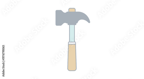 Minimalist Hammer Icon with Wooden Handle on White Background