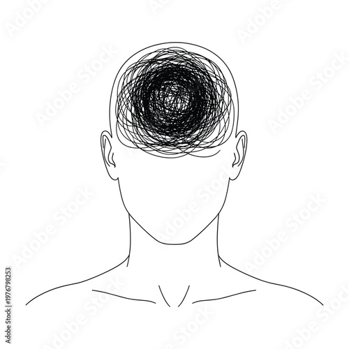 Confused Mind Illustration: Tangle of Thoughts in a Person's Head
