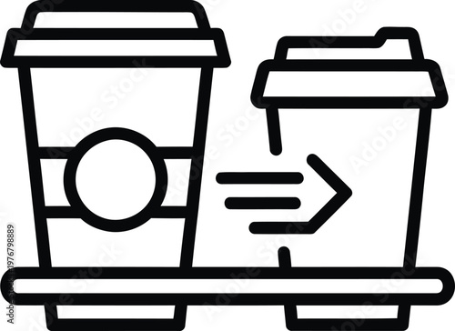 Black and white coffee cup icons, disposable takeout coffee cups, vector graphics, flat design