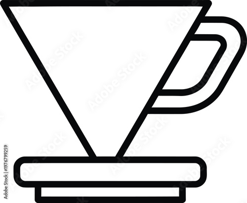 Pour-over coffee maker, coffee dripper, black line icon, minimalist design, kitchen utensil
