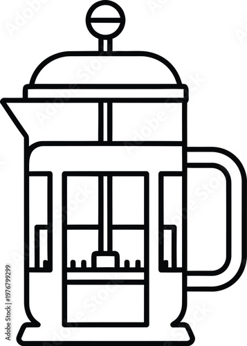 French press coffee maker, coffee pot, tea infuser, kitchen icon