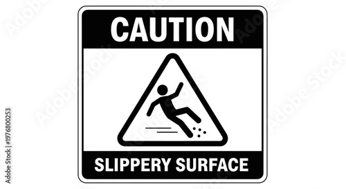 Caution sign warns of slippery surface with a person falling down.