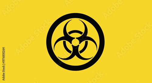 A biohazard symbol appears on a yellow background with a black biohazard sign