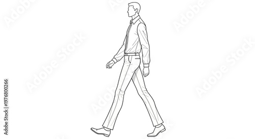 A man walking alone in profile.