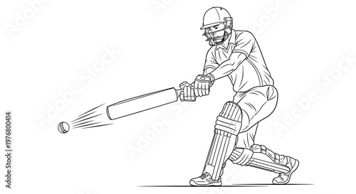 Cricketer swings bat hitting ball in action during sports event