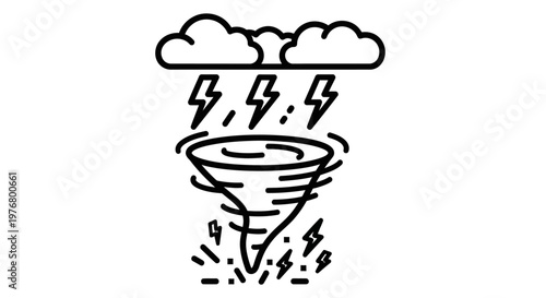 Tornado illustration depicts a stormy weather event with clouds and lightning