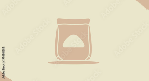 Minimalist illustration of a bag of flour, baking ingredient, simple design, beige background