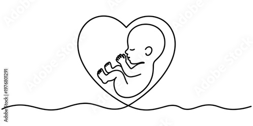 continuous one line drawing Vector baby in heart, pregnancy concept, line art illustration, minimalist design