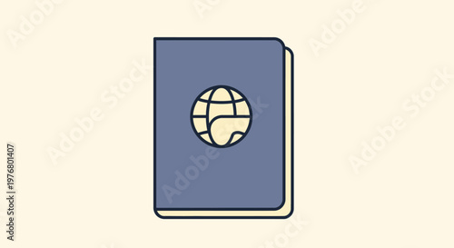 Blue Passport with Globe Icon, Travel Document for International Journey, Vector Illustration