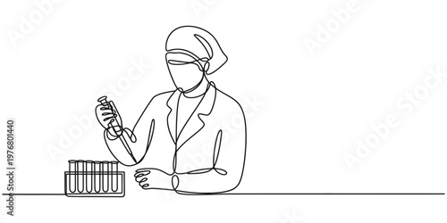 continuous one line drawing Lab technician, medical professional, scientist, single line art, vector illustration