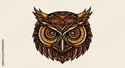Intricate Tribal Owl Face Illustration - Majestic Night Bird Art