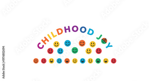 Colorful childhood joy smiley faces, rainbow emoticons, vector icons set