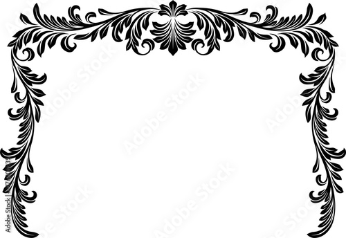 A filigree heraldic crest motif floral pattern border frame. Original design in a vintage style.