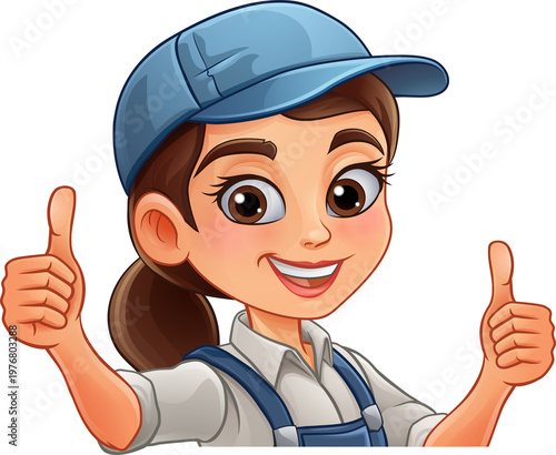 A woman female worker in ov...
