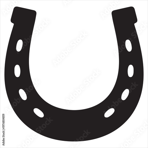 A black horseshoe on a white background