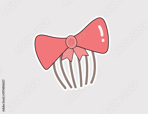 Pink bow hair comb sticker, suitable for beauty and fashion blogs, children's hair accessory catalogs, and feminine lifestyle digital planners