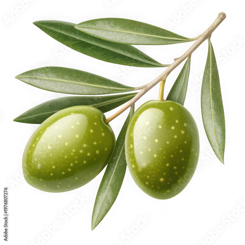 A branch of green olives with leaves