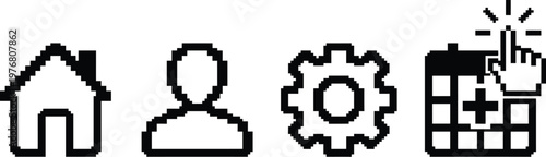 Retro pixel art vector icon graphic illustration set for digital interface design needs.
