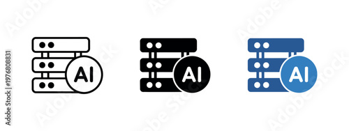 AI data center icon with server technology cloud digital artificial intelligence network storage interface computing vector design