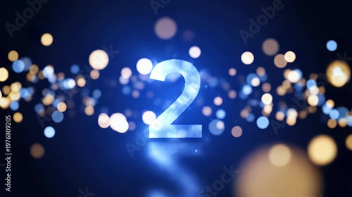 A shimmering, bokeh-filled background showcases the number '2' in a translucent blue, creating a visually captivating and modern aesthetic.