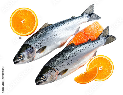 Fresh fish and citrus slices arranged with raw salmon