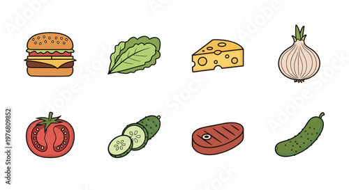 Collection of ingredients for making a delicious burger and side dishes
