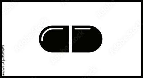 Black and white capsule icon medical symbol on white background