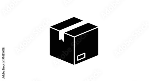 Black and white delivery box icon isolated on white background