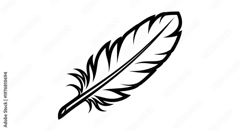 Fototapeta premium Black and white feather illustration isolated on white background