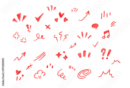 hand drawn movement effect icon pencil brush chalk stroke. Cute comic manga emoji emotion stars sparkle heart expression