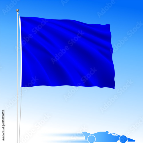 Racing cars competition Blue waving flag, courtesy passing or faster vehicles approaching, vector illustration