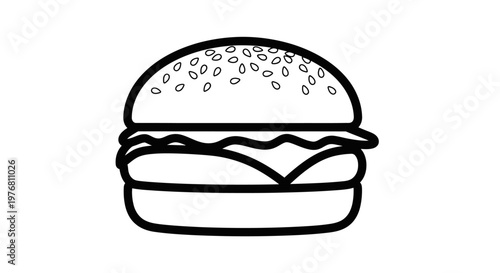 Black and white illustration of a classic hamburger isolated on white