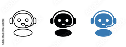 Chatbot assistant icon with headset customer support service symbol help communication call center AI digital assistant vector illustration