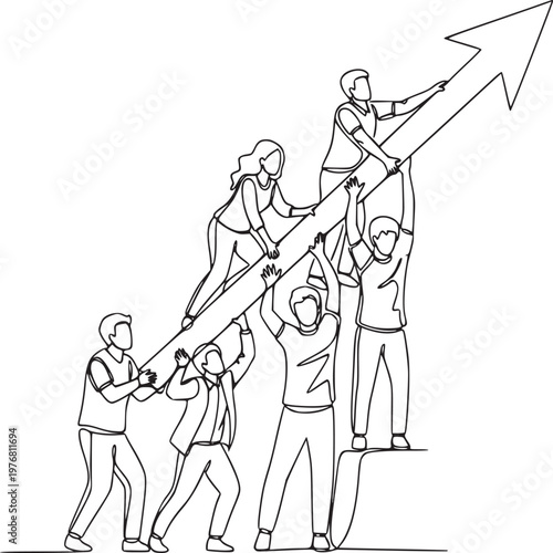 Schilderij op canvas Teamwork and success concept with group of people building upward arrow in busin