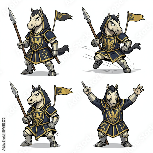 Chess Knight Strategy Game Mascot Character Sheet in Multiple Poses